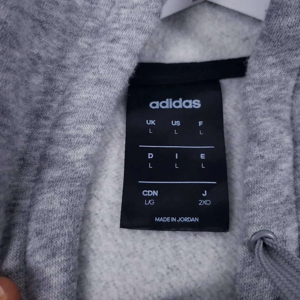 Adidas Sweatshirt Hoodie Size Large in Gray-Kangaroo Pocket-Fleece Lined - Picture 3 of 7